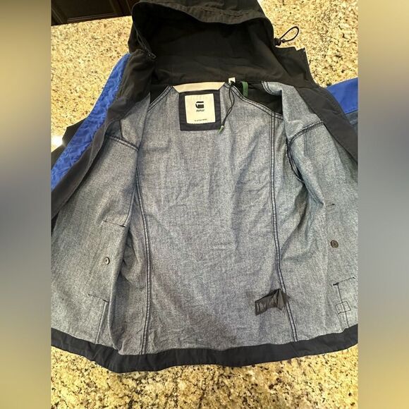 G-Star Raw Denim Mix Colorblock Patches Hooded Full Zip Jacket Unisex Size Small - Picture 6 of 16